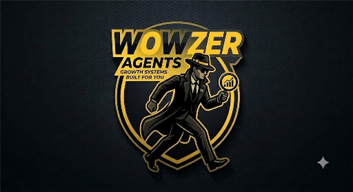 Wowzer Agents detective emblem and growth systems wordmark